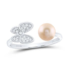 10K White Gold Diamond Pearl Butterfly Women's Ring 1/10 Cttw - Splendid Jewellery