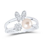 10K White Gold Diamond Pearl Butterfly Women's Ring 1/6 Cttw - Splendid Jewellery