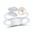 10K White Gold Diamond Pearl Butterfly Women's Ring 1/6 Cttw - Splendid Jewellery