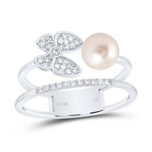 Load image into Gallery viewer, 10K White Gold Diamond Pearl Butterfly Women's Ring 1/6 Cttw - Splendid Jewellery