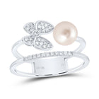 10K White Gold Diamond Pearl Butterfly Women's Ring 1/6 Cttw - Splendid Jewellery