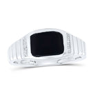 10K White Gold Diamond Rectangle Onyx Black Men's Ring 1/20 Cttw - Splendid Jewellery
