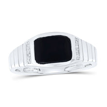 Load image into Gallery viewer, 10K White Gold Diamond Rectangle Onyx Black Men's Ring 1/20 Cttw - Splendid Jewellery