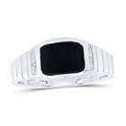 10K White Gold Diamond Rectangle Onyx Black Men's Ring 1/20 Cttw - Splendid Jewellery