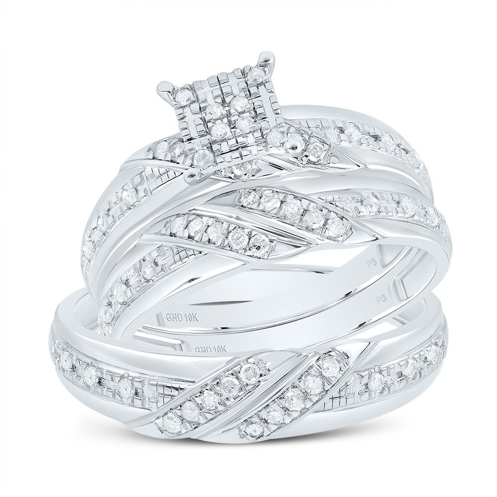 10K White Gold Diamond Square Trio Ring Set 1/3 Cttw - Splendid Jewellery