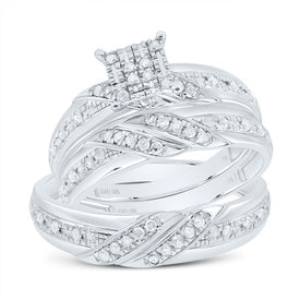 10K White Gold Diamond Square Trio Ring Set 1/3 Cttw - Splendid Jewellery