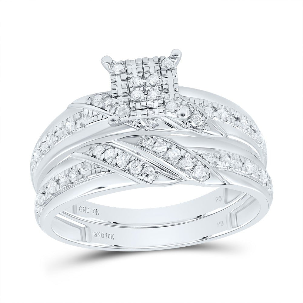 10K White Gold Diamond Square Trio Ring Set 1/3 Cttw - Splendid Jewellery