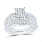 10K White Gold Diamond Square Trio Ring Set 1/3 Cttw - Splendid Jewellery