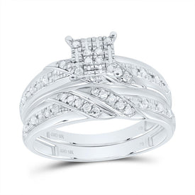 10K White Gold Diamond Square Trio Ring Set 1/3 Cttw - Splendid Jewellery