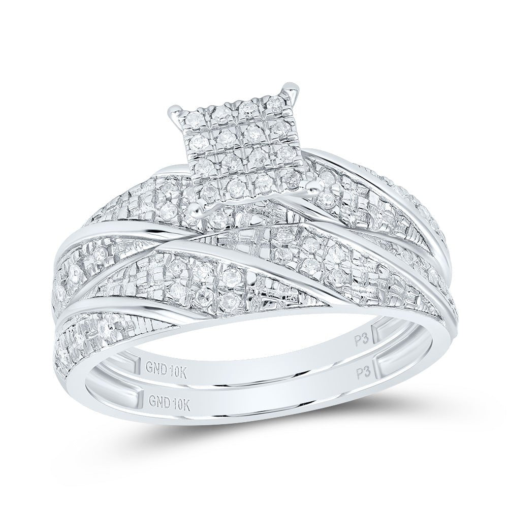 10K White Gold Diamond Square Trio Ring Set 1/4 Cttw - Splendid Jewellery
