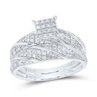 10K White Gold Diamond Square Trio Ring Set 1/4 Cttw - Splendid Jewellery