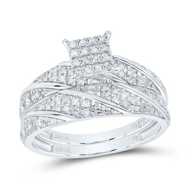 10K White Gold Diamond Square Trio Ring Set 1/4 Cttw - Splendid Jewellery