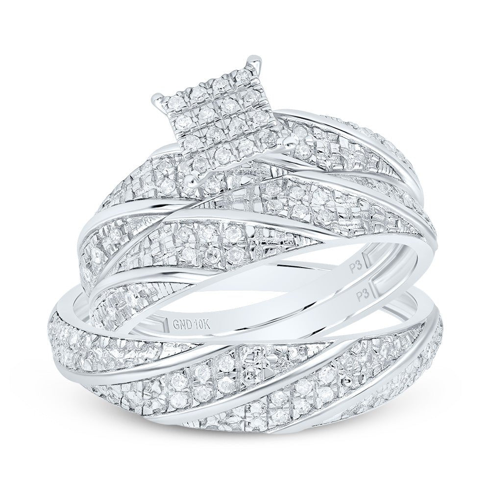 10K White Gold Diamond Square Trio Ring Set 1/4 Cttw - Splendid Jewellery