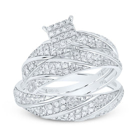 10K White Gold Diamond Square Trio Ring Set 1/4 Cttw - Splendid Jewellery