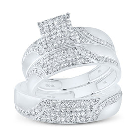 10K White Gold Diamond Square Trio Ring Set 3/4 Cttw - Splendid Jewellery