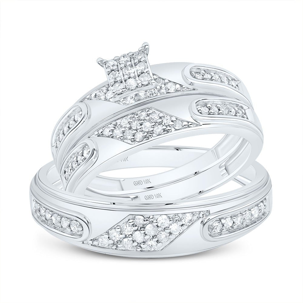 10K White Gold Diamond Square Trio Ring Set 3/8 Cttw - Splendid Jewellery