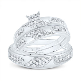 10K White Gold Diamond Square Trio Ring Set 3/8 Cttw - Splendid Jewellery