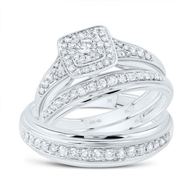 10K White Gold Diamond Square Trio Ring Set 7/8 Cttw - Splendid Jewellery