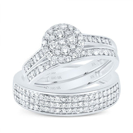 10K White Gold Diamond Trio Ring Set 1 Cttw - Splendid Jewellery