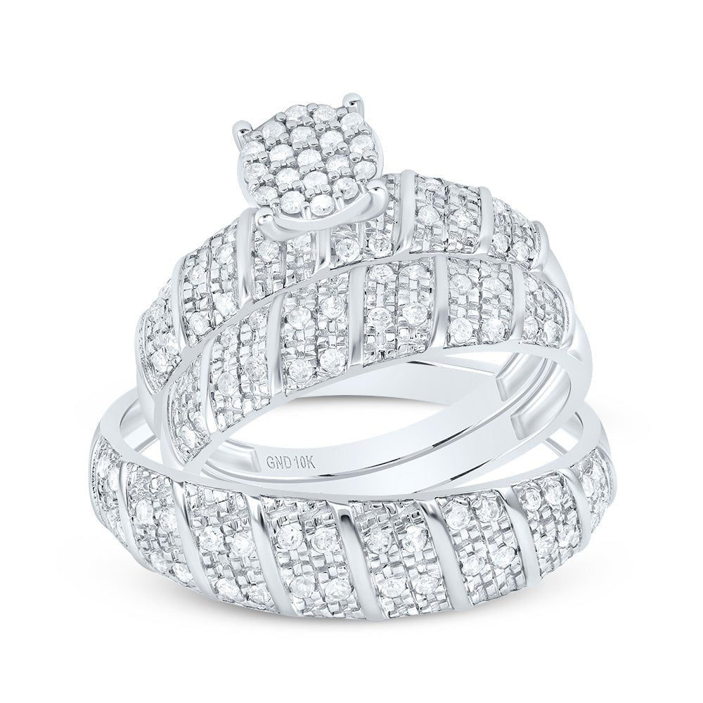 10K White Gold Diamond Trio Ring Set 1/2 Cttw - Splendid Jewellery