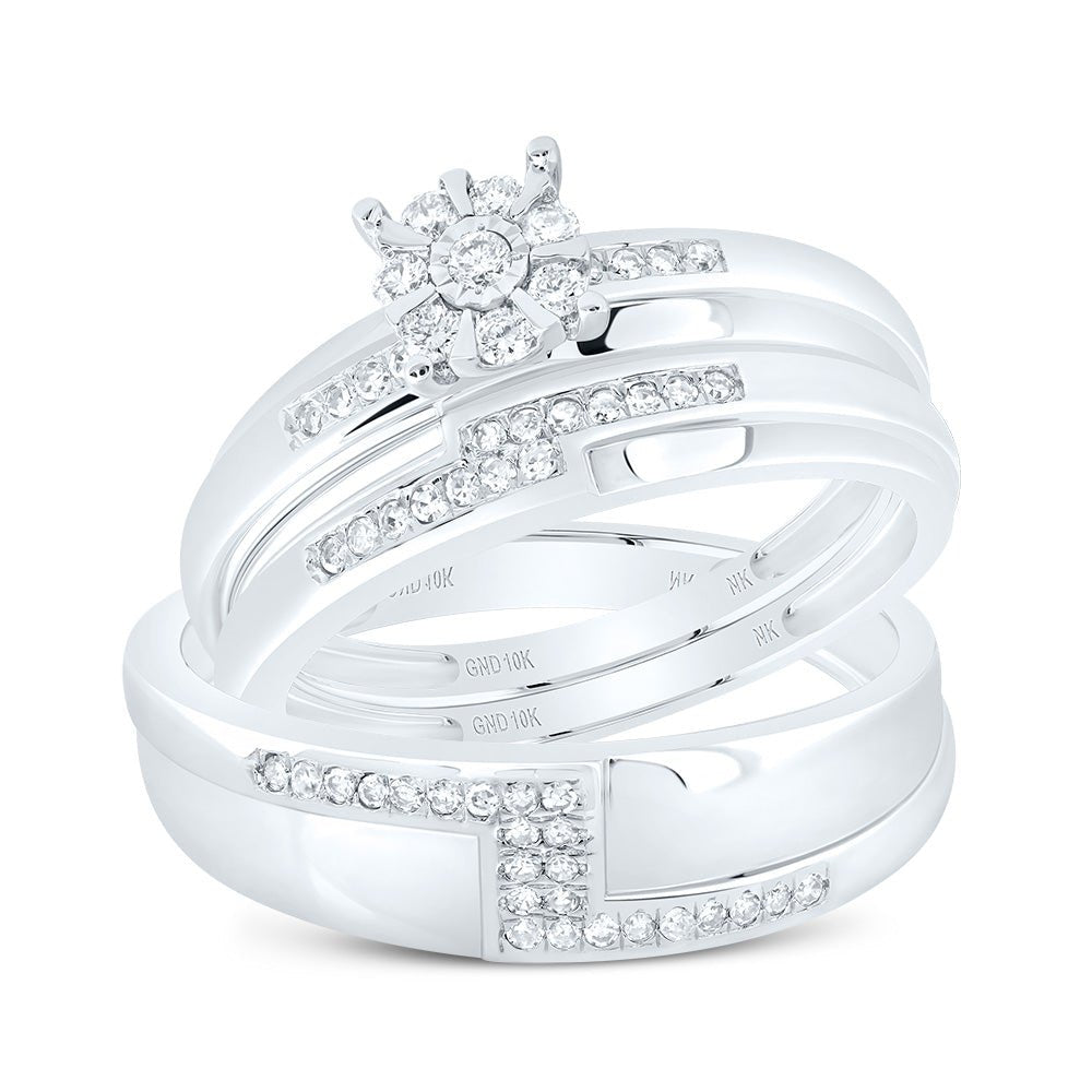 10K White Gold Diamond Trio Ring Set 1/3 Cttw - Splendid Jewellery