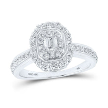 Load image into Gallery viewer, 10K White Gold Emerald Diamond Cemrd Engagement Double Halo Ring 5/8 Cttw - Splendid Jewellery