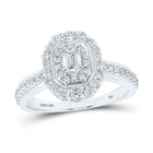10K White Gold Emerald Diamond Cemrd Engagement Double Halo Ring 5/8 Cttw - Splendid Jewellery