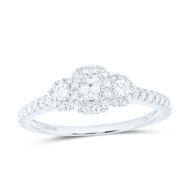 10K White Gold Emerald Diamond Single Halo Bridal Ring 1/2 Cttw - Splendid Jewellery