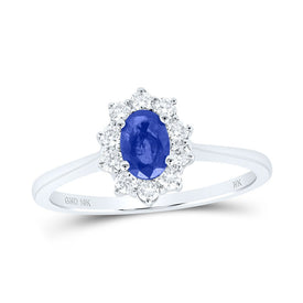 10K White Gold Natural Blue Sapphire Oval Gemstone Ring 1/4 Cttw - Splendid Jewellery