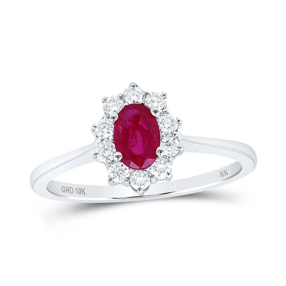 10K White Gold Natural Ruby Oval Gemstone Ring 1/4 Cttw - Splendid Jewellery