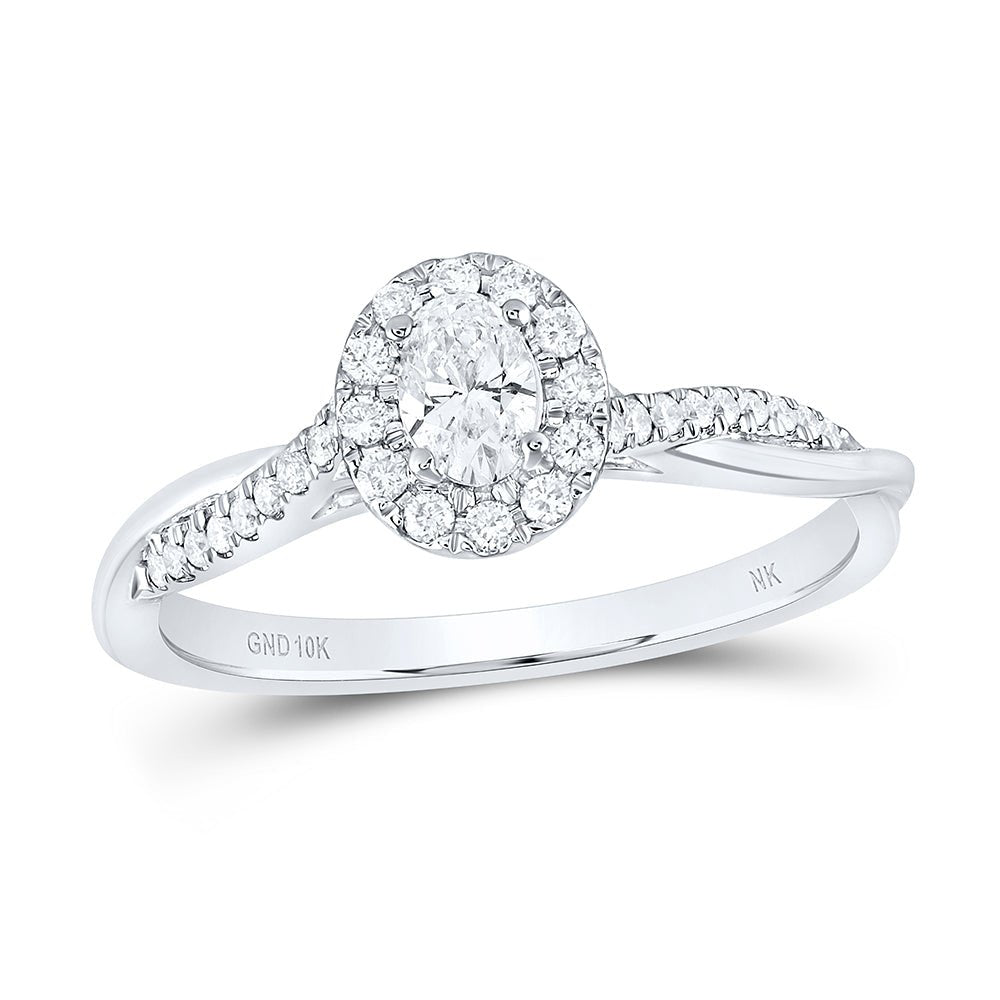 10K White Gold Oval Diamond Coval Engagement Single Halo 1/3 Cttw - Splendid Jewellery