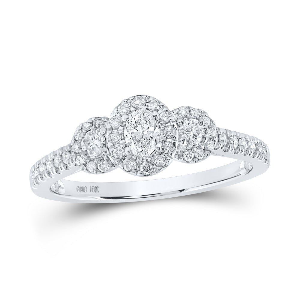 10K White Gold Oval Diamond Single Halo Bridal Ring 1/2 Cttw - Splendid Jewellery