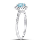 10K White Gold Oval Natural Aquamarine Diamond Accent Solitaire Ring 1/5 Cttw - Splendid Jewellery