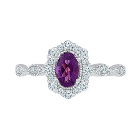 10K White Gold Oval Synthetic Amethyst Gemstone Ring 1/2 Cttw - Splendid Jewellery