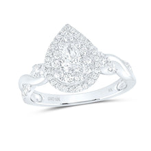 Load image into Gallery viewer, 10K White Gold Pear Diamond Double Halo Engagement Ring 1 Cttw - Splendid Jewellery