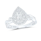 10K White Gold Pear Diamond Double Halo Engagement Ring 1 Cttw - Splendid Jewellery
