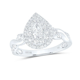 10K White Gold Pear Diamond Double Halo Engagement Ring 1 Cttw - Splendid Jewellery