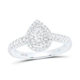 10K White Gold Pear Diamond Double Halo Engagement Ring 1/2 Cttw - Splendid Jewellery