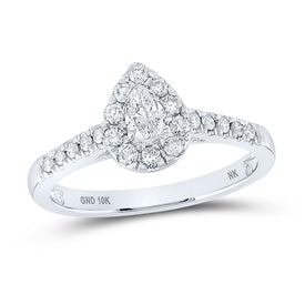 10K White Gold Pear Diamond Single Halo Engagement 1/2 Cttw - Splendid Jewellery