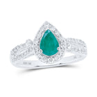 10K White Gold Pear Natural Emerald Gemstone Ring 1/2 Cttw - Splendid Jewellery