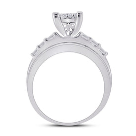 10K White Gold Princess Diamond Cluster Bridal Wedding Engagement Ring 1 Cttw - Splendid Jewellery