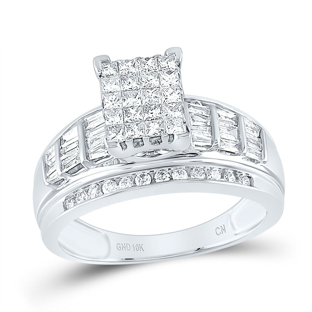 10K White Gold Princess Diamond Cluster Bridal Wedding Engagement Ring 1 Cttw - Splendid Jewellery