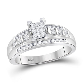 10K White Gold Princess Diamond Cluster Bridal Wedding Engagement Ring 1/2 Cttw - Splendid Jewellery