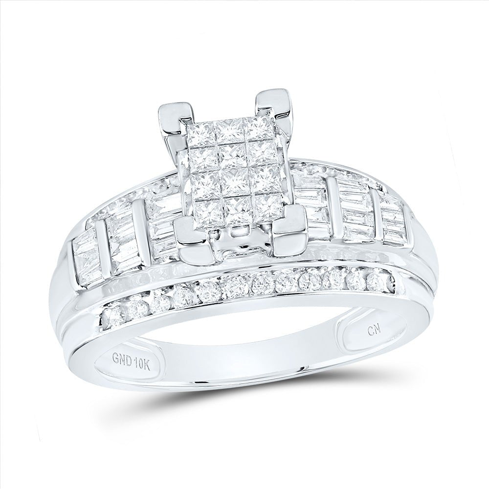10K White Gold Princess Diamond Cluster Bridal Wedding Engagement Ring 7/8 Cttw - Splendid Jewellery