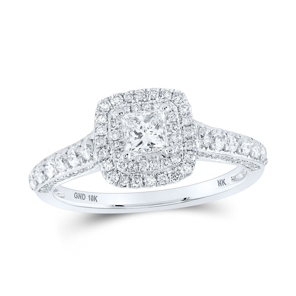 10K White Gold Princess Diamond Double Halo Engagement 1 Cttw - Splendid Jewellery