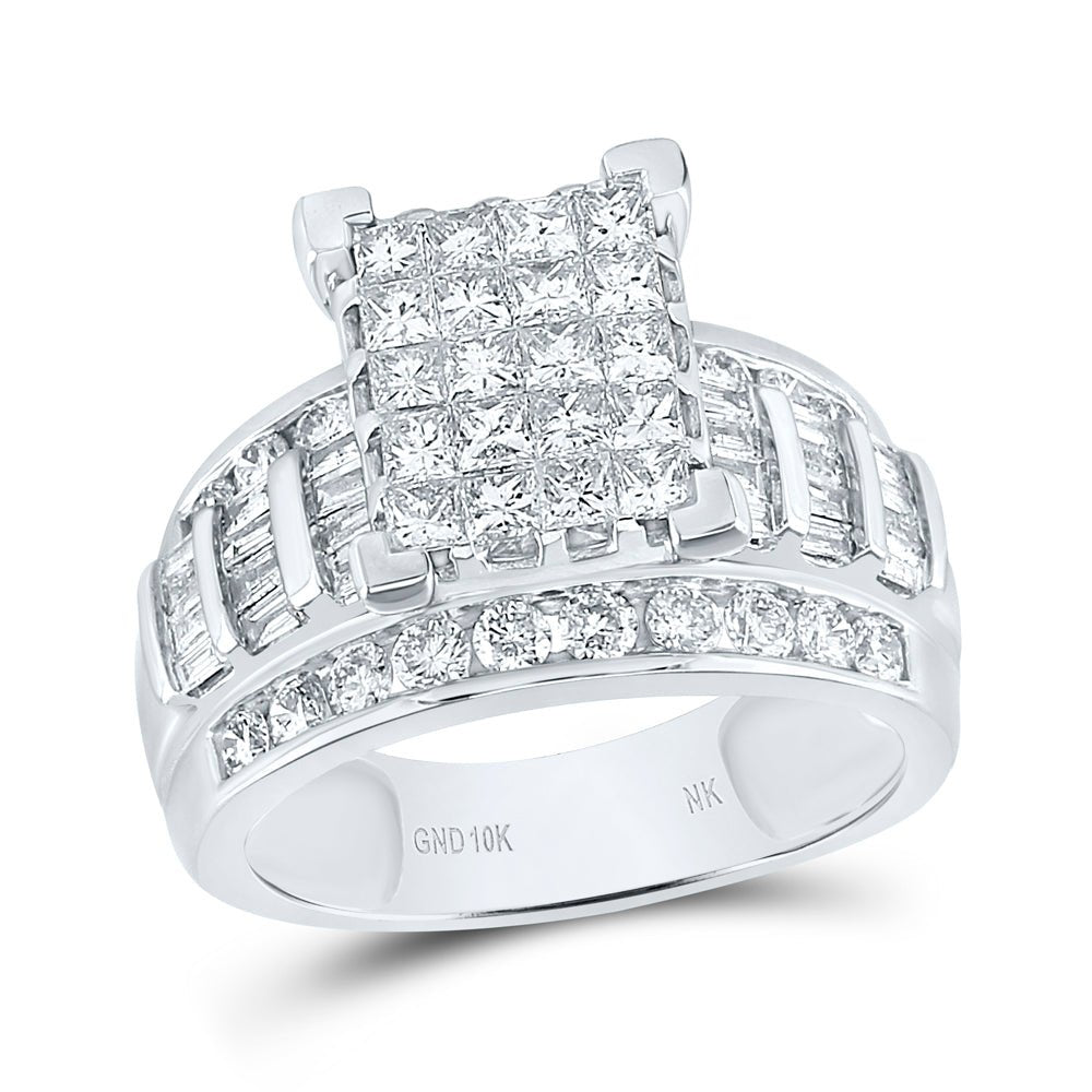 10K White Gold Princess Diamond Fashion Emerald Ring 2 Cttw - Splendid Jewellery