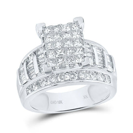 10K White Gold Princess Diamond Fashion Emerald Ring 2 Cttw - Splendid Jewellery