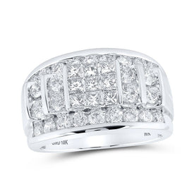 10K White Gold Princess Diamond Mens Band 3 Cttw - Splendid Jewellery