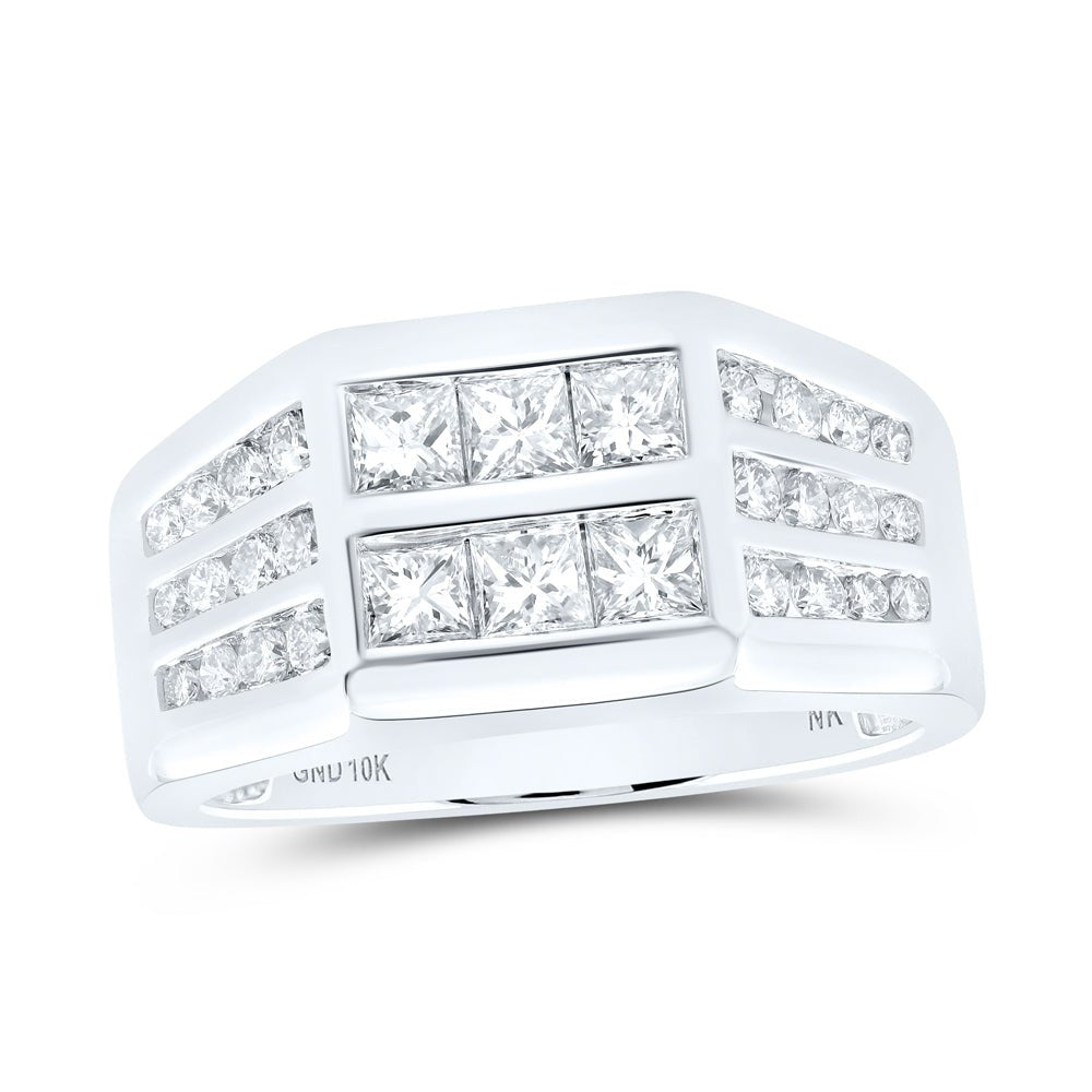 10K White Gold Princess Diamond Mens Ring 1 1/2 Cttw - Splendid Jewellery