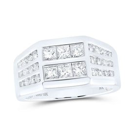 10K White Gold Princess Diamond Mens Ring 1 1/2 Cttw - Splendid Jewellery